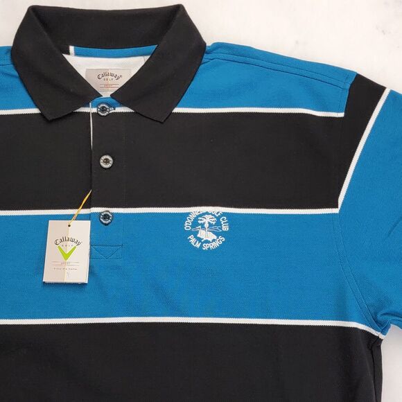 Callaway Mens Golf Polo Shirt Sz M Black Turquoise Pique Cotton Short Sleeve New - Picture 3 of 16